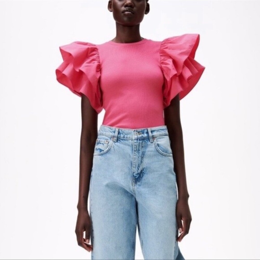 Zara Pink Ruffle Sleeve Bodysuit